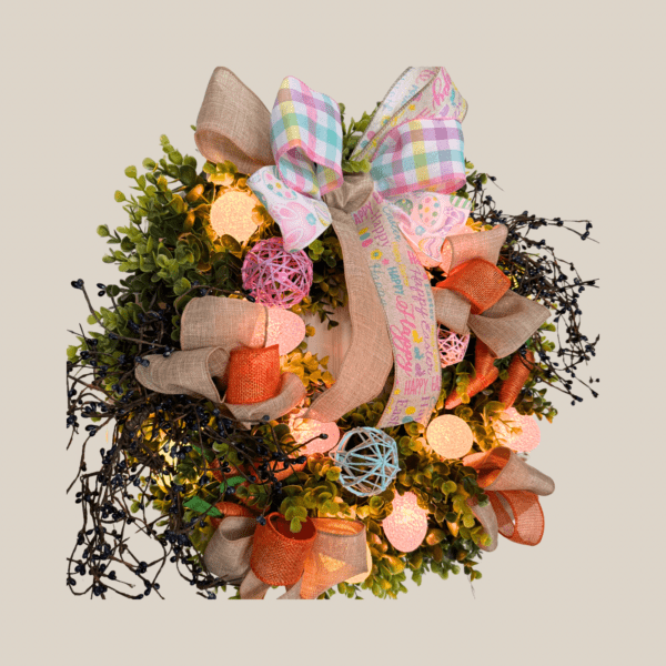 20" Enchanted Meadow Easter Wreath with Illuminated Eggs (Plug-In, US Outlet) - Image 6