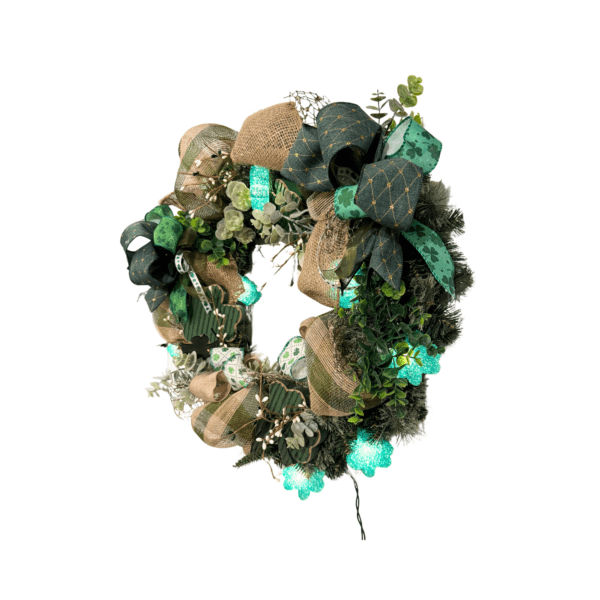 Highland Clover Wreath – 22” Handcrafted St. Patrick’s Day Wreath with Illuminated Shamrocks - Image 4