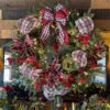 Rustic Farmhouse Christmas Wreath | 30” Lighted Holiday Decor with Plaid Ribbon, Berries, and Bells (Plug-In Lights)
