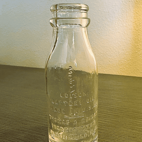 Vintage Thomas Edison Battery Oil Bottle | Clear Glass Edison Battery Oil Bottle | Antique Glass Bottle Decor