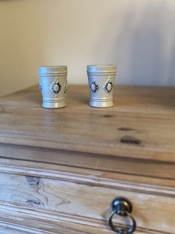 Vintage-Inspired Ceramic Shot Glass Set – Handcrafted Pottery with Ornate Embossed Detailing (Set of 2) - Image 5