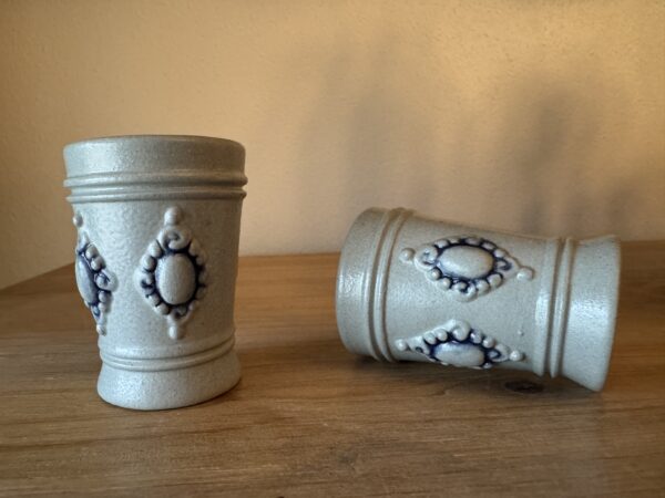 Vintage-Inspired Ceramic Shot Glass Set – Handcrafted Pottery with Ornate Embossed Detailing (Set of 2)
