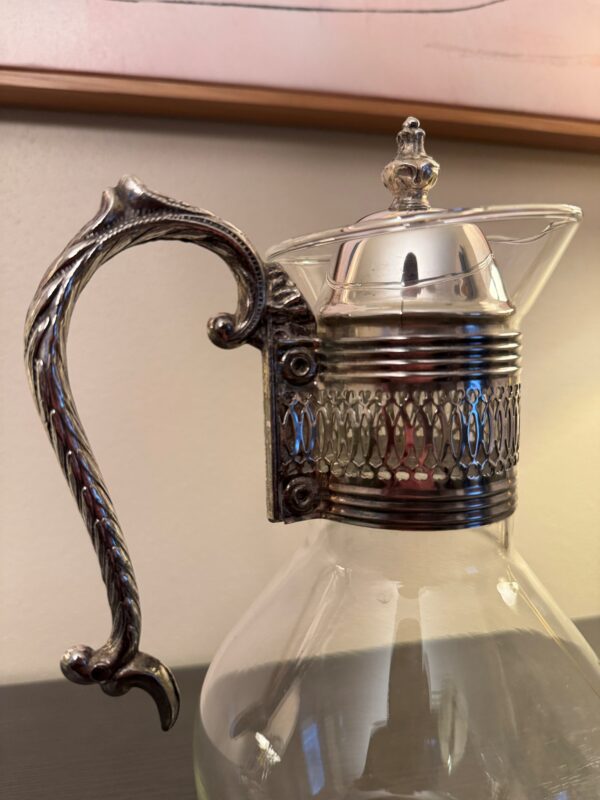 Vintage Corning Glass & Silverplate Claret Jug | Wine Decanter | Ornate Handle - Image 4