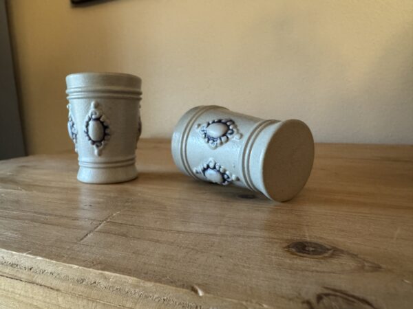 Vintage-Inspired Ceramic Shot Glass Set – Handcrafted Pottery with Ornate Embossed Detailing (Set of 2) - Image 3