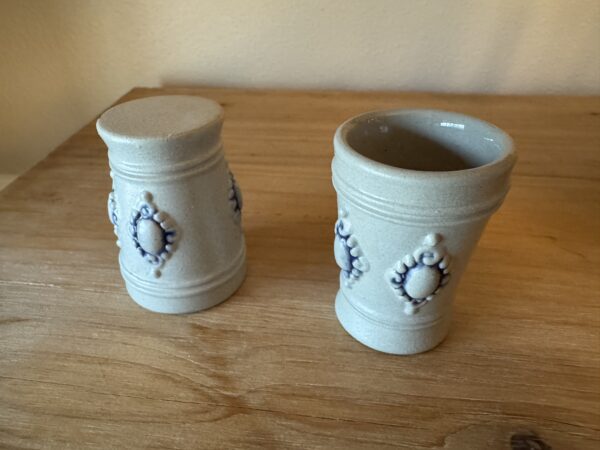 Vintage-Inspired Ceramic Shot Glass Set – Handcrafted Pottery with Ornate Embossed Detailing (Set of 2) - Image 2